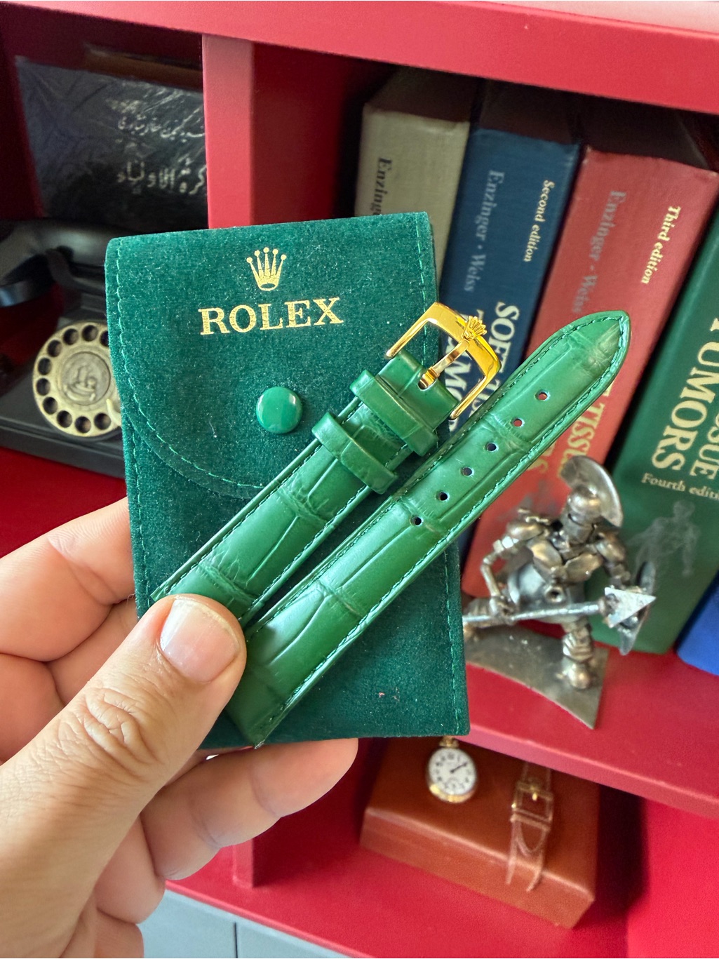 Rolex Strap Green AlligatorStyle Leather With Gold Buckle